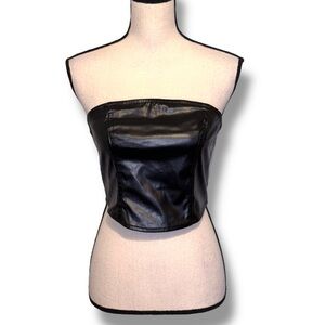 Wild Fable Women's Black Strapless Faux Leather Bustier Top Size Medium